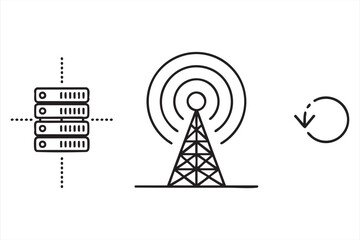 Fototapeta premium Server data sync wireless network icon, communication signal tower graphic for internet infrastructure and technology apps