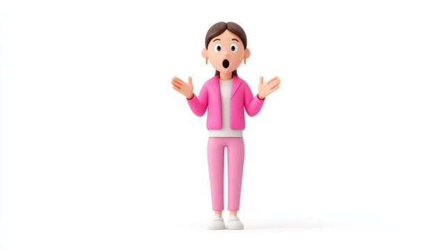 Stylized 3D Businesswoman in Pink Gasps in Disbelief on Isolated White Background