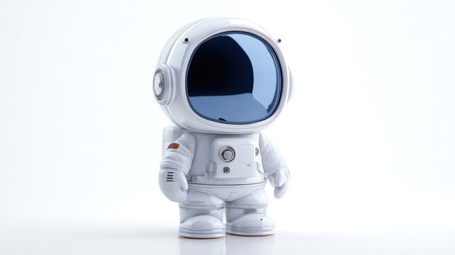 Stylized Chibi Astronaut Toy with a Large Reflective Visor in a Minimalist Studio