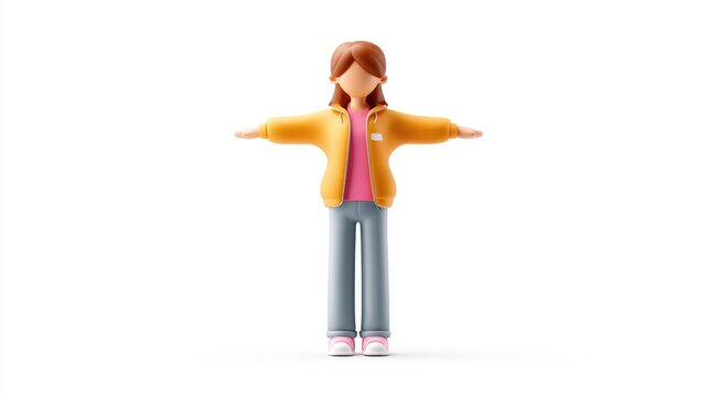 Stylized Female 3D Character Model in a Symmetrical T-Pose