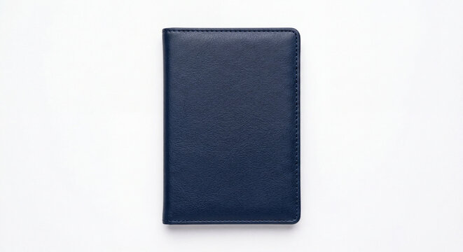 Closed dark navy blue hardbound notebook or journal on a plain white background