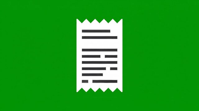 A white shopping receipt or bill with lines of text is shown on a green background.