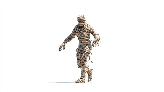 The Slow, Menacing Walk of an Ancient Mummy, Isolated in Stark White Light