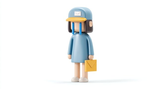 The Unsent Letter: A Sad 3D Mail Carrier Weeping Blue Tears on a White Background