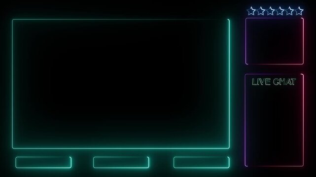 Intermission Stream Overlay Animated, Neon Sign looping facecam and chat for live streaming ,Frame border HUD element. HUD viewfinder. Intermission Stream Overlay Animation