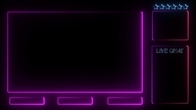 Intermission Stream Overlay Animated, Neon Sign looping facecam and chat for live streaming ,Frame border HUD element. HUD viewfinder. Intermission Stream Overlay Animation