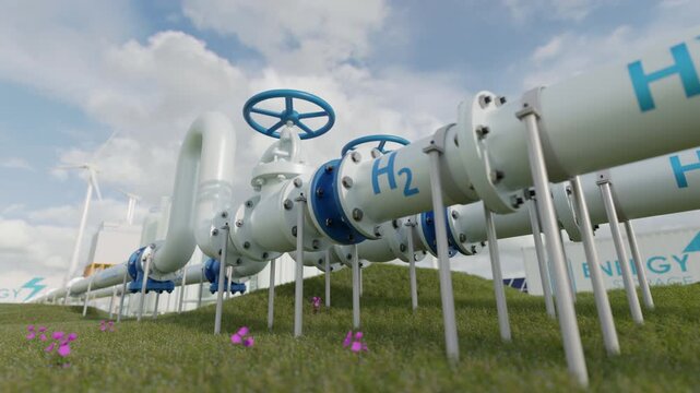 hydrogen pipeline of energy sector towards to ecology,carbon credit,Clean Energy,secure,carbon neutral,transformation,solar,power plant and energy sources balance to replace natural gas.4k

