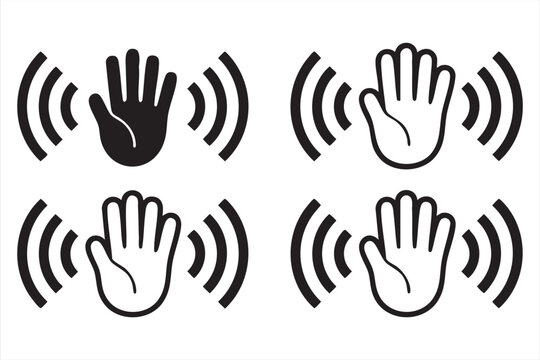 Gesture control icon pack, hand signal wave symbols for touchless technology and UI applications