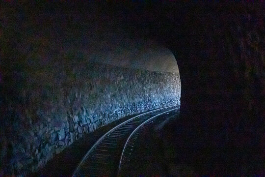 Train tracks inside a railroad tunnel, just outside of Asmara, Eritrea