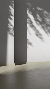 Empty stucco wall with outdoor tree shadow on modern granite tile material. Aesthetic interior design background. Architecture minimal scene of luxury house exterior facade. 3d animation