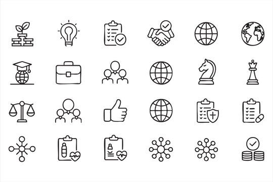 Business Strategy Icons for Global Management and Corporate Planning