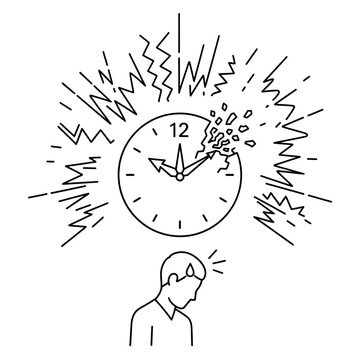man stressed by deadline clock with exploding time pressure illustration