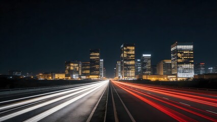 Obraz premium Nighttime city highway with light trails