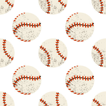 Vintage athletic ball pattern with red seam detailing and grunge texture