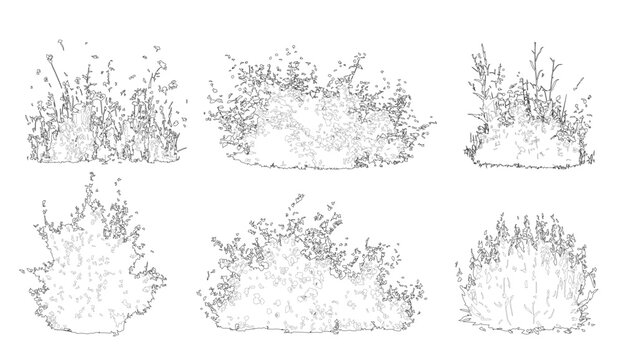 Vector set of shrubs, bushes and flowers in elevation view for use in architectural drawings
