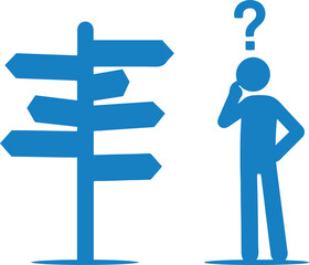 Direction Sign with Thinking Person Icon Decision and Choice Concept © Hayat Khan