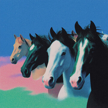 wild mustangs in a muted western palette