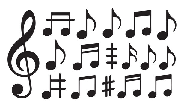 Musical notes and symbols collection treble clef eighth notes quarter notes and rests.