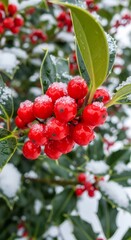 Obraz premium Ripe Red Holly Berries Covered in Snow