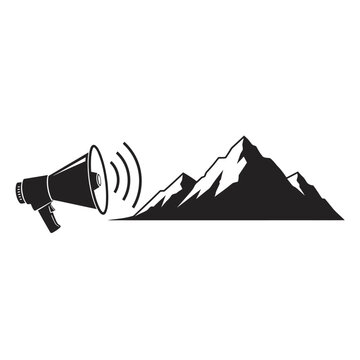 Megaphone Amplifying Sound Waves Towards Mountain Peaks - Outdoor Announcement Concept