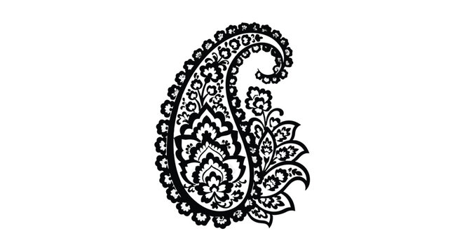 Ornate paisley design element classic elegant black and white decorative pattern textile fashion illustration