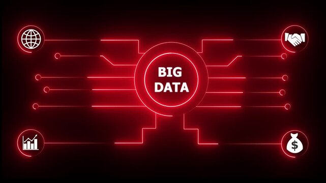 Glowing neon sign Business BIG DATA concept animated. BIG DATA management concept. Glowing neon line BIG DATA Product lifecycle management system technology.4k video.