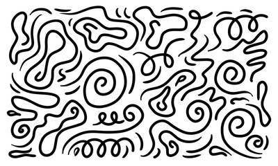 Fototapeta premium Hand Drawn Curved Doodle Lines Set with Abstract Swirls and Organic Shapes
