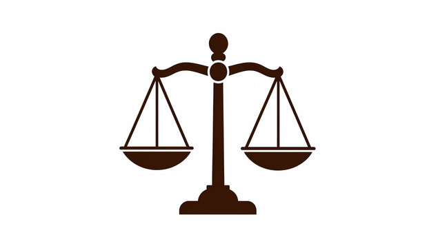Black and white graphic of a weighing scale on a white background, symbolizing justice and balance.