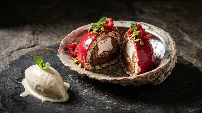 Raspberry Pistachio Dome With - Luxury Gourmet Dessert