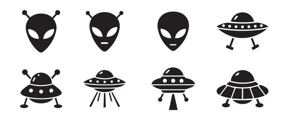Black silhouette ufo and alien collection space exploration concepts © MDASADUL
