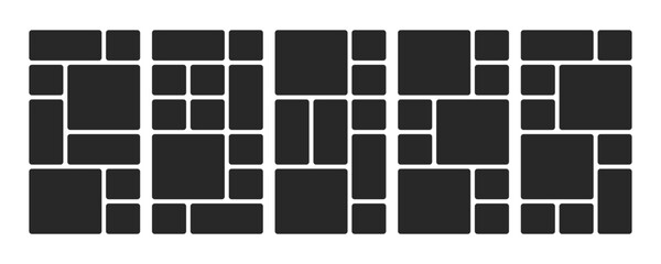 Square bento box layout template for photo galleries and presentations. Minimalist grid design with vertical geometric frames for modern collages and creative projects. Vector illustration. © Arina