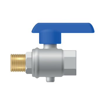 Straight ball valve with blue butterfly handle in vector format for industrial applications and design use