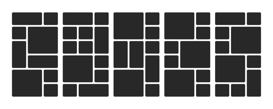 Square bento box layout template for photo galleries and presentations. Minimalist grid design with vertical geometric frames for modern collages and creative projects. Vector illustration.
