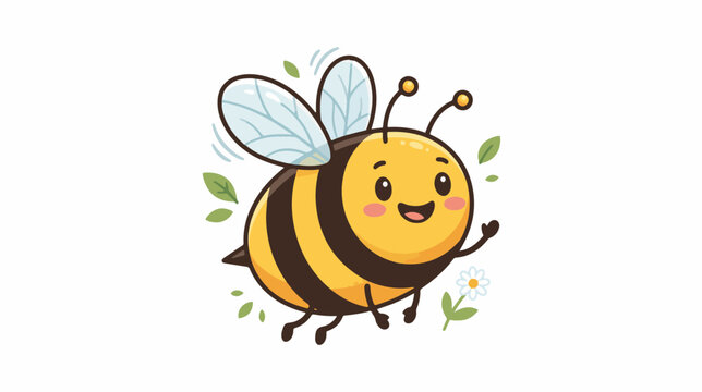  A Cute Cartoon Bee Smiling and Waving with Wings Open