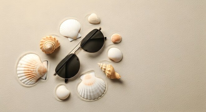 Assorted seashells on a neutral background a coastal still life composition