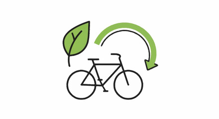 Fototapeta premium Icon representing eco-friendly cycling and sustainable transportation with a leaf and a circular arrow.
