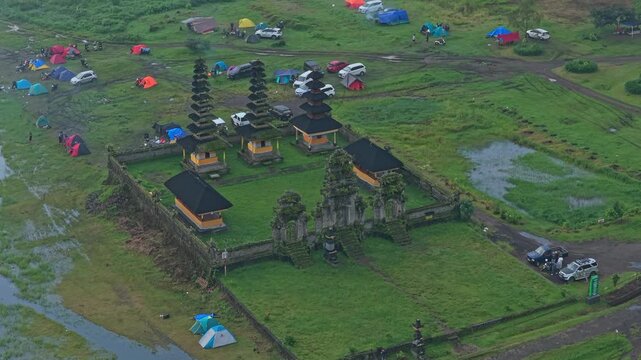 Aerial view of camping near pura ulun danu tamblingan temple in bali