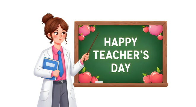 Happy teacher's day illustration a female teacher with a chalkboard