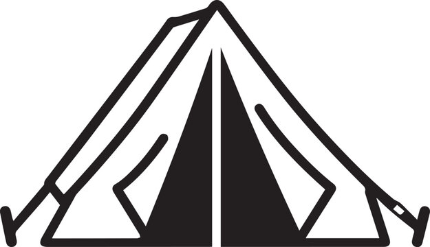 A minimalist line art silhouette of a camping tent, perfect for illustrating the great outdoors and adventure.