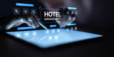 Fototapeta premium Hotel Management Digital Interface with Reservation System and Smart Technology