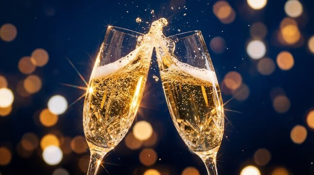 Two Champagne Flutes Clinking In Festive Celebration.