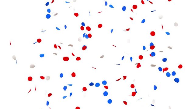 Red White and Blue Confetti Falling Slowly for Celebration - 3D rendering with alpha mask