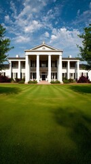 Fototapeta premium mansion. Grand plantation mansion with white columns under afternoon sun. real-estate listings, architecture portfolios, designed for real-estate listing and luxury residence showcases. 