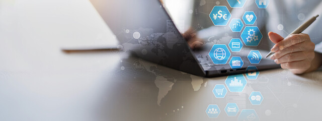 Digital Interaction and Data Visualization for Business Insights on a Wide Banner, Business and...