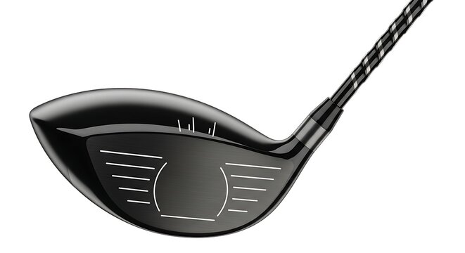 Black golf club driver head close up