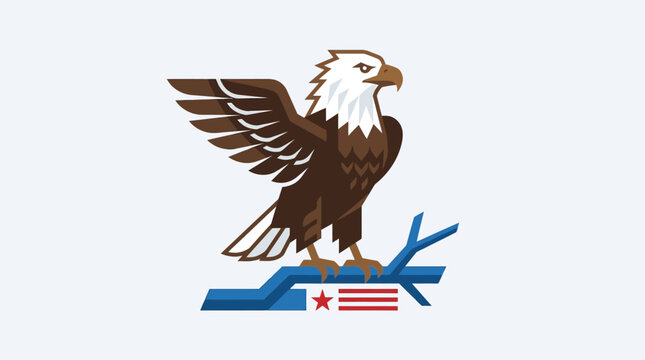 A powerful flat design vector icon of the American bald eagle, a national symbol of strength and freedom, rendered with clean lines. This minimalist illustration is suitable for patriotic and Independ