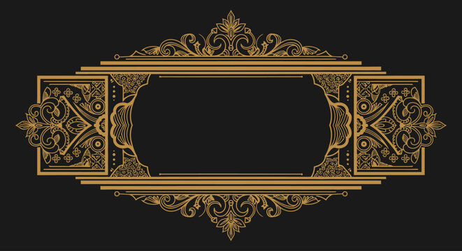 Luxury black and gold ornamental vintage frame with elegant royal border and decorative flourish details, premium background template for invitations, certificates, menus and upscale branding