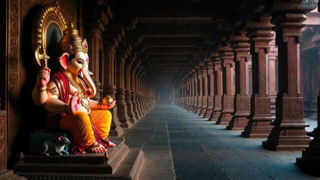 Ganesha idol in temple corridor india gigapixel photography sacred environment serene view