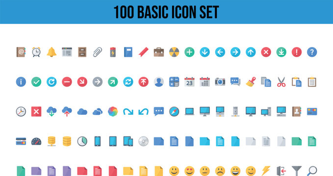 Basic interface icons collection for computing devices software applications and websites.