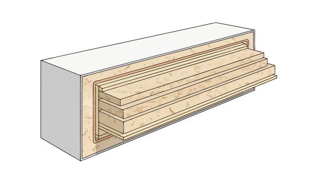 Isometric Cross-Section Diagram of an Insulated Structural Building Panel with Wood Laminates and Thermal Insulation for Construction and Architecture